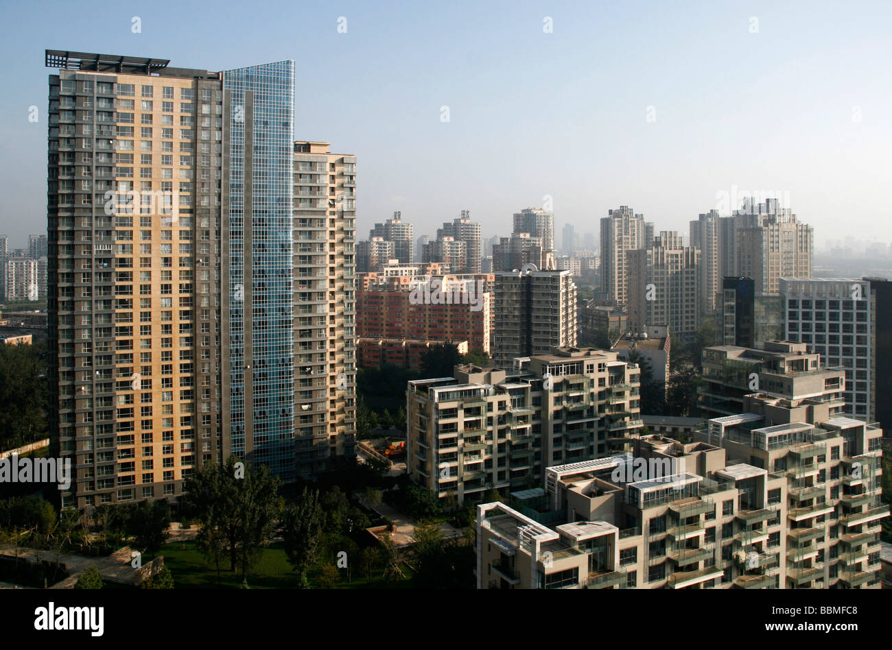 China, Beijing. Gated Residential Area in Beijing seen from the 20th floor. Stock Photo