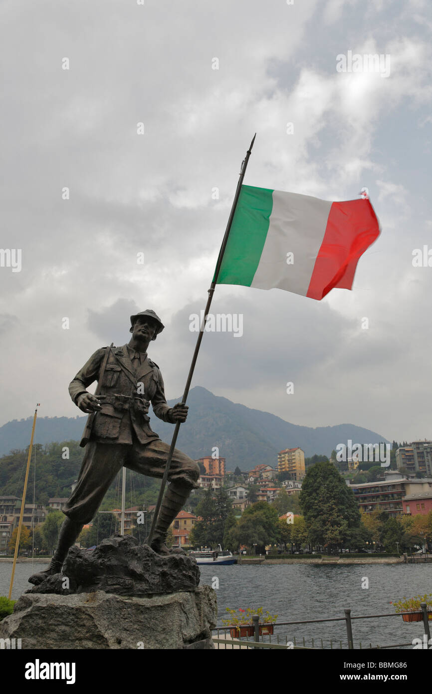 Pierino Cattini, mountain infantry, statue, memorial, monument, Omegna, Piedmont, Italy, Europe Stock Photo