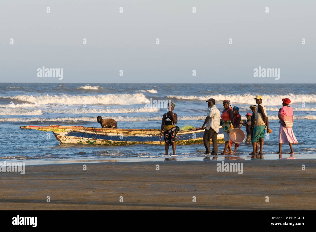 People buying fresh fish on the beach Quelimane Mozambique Stock Photo
