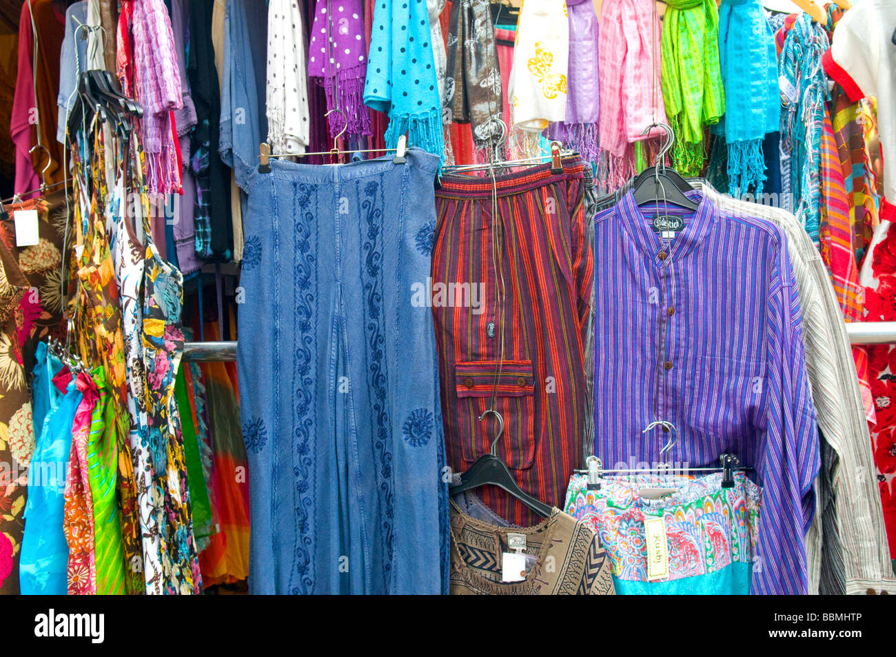 Clothes for sale on market stall, Cambridge Stock Photo - Alamy