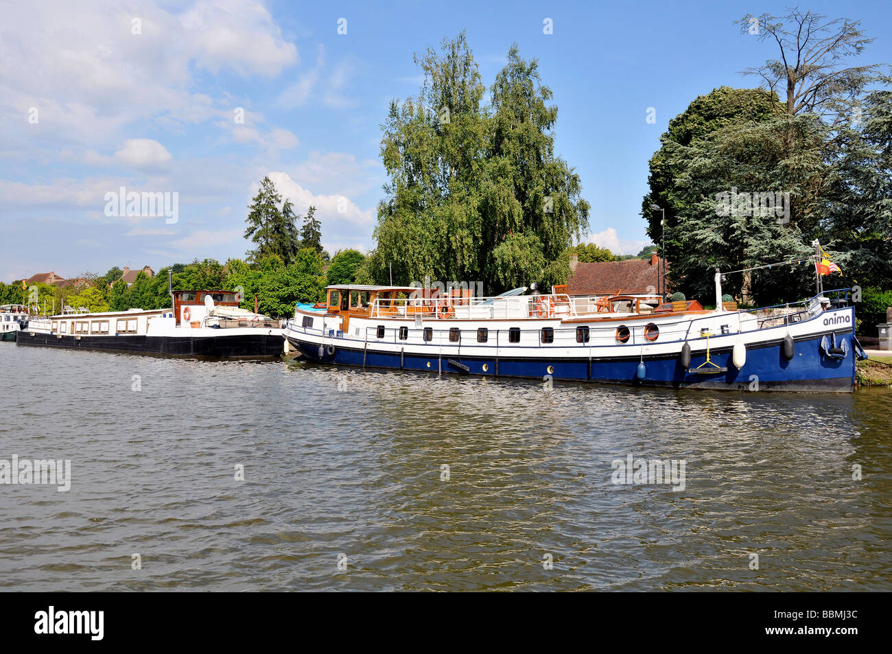 barges on canal of Centre, Burgundy, France Stock Photo
