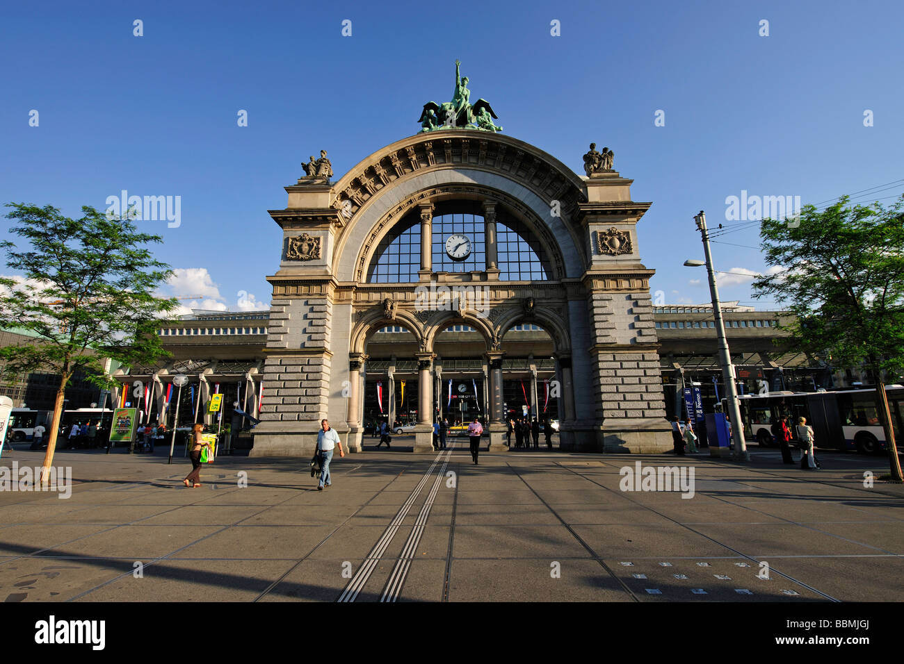 Entrance of the main train station in Lucerne, Canton of Lucerne, Switzerland, Europe Stock Photo