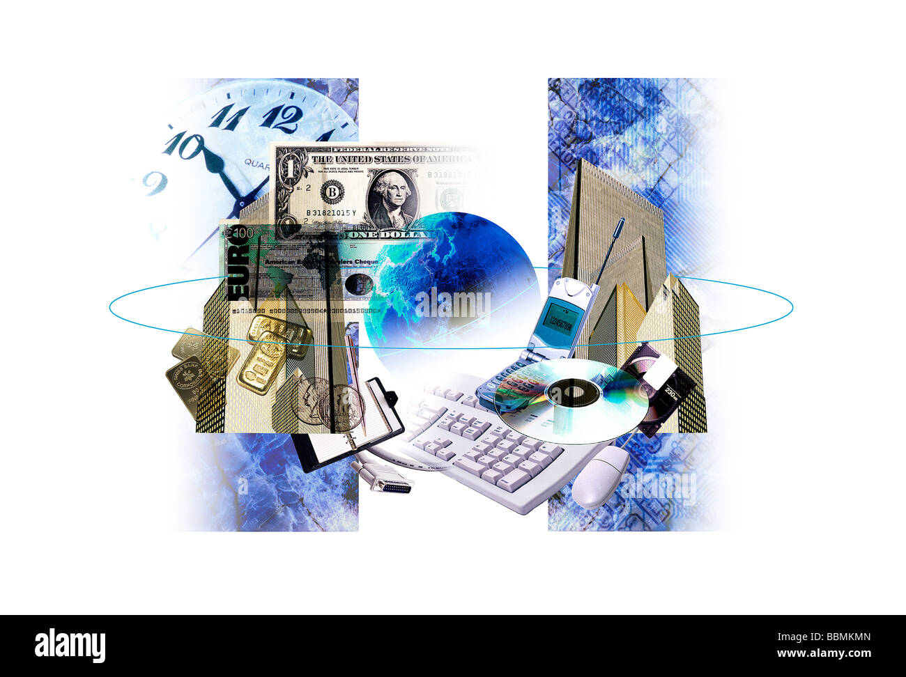 View of electronic devices and globe (digital composite Stock Photo Alamy