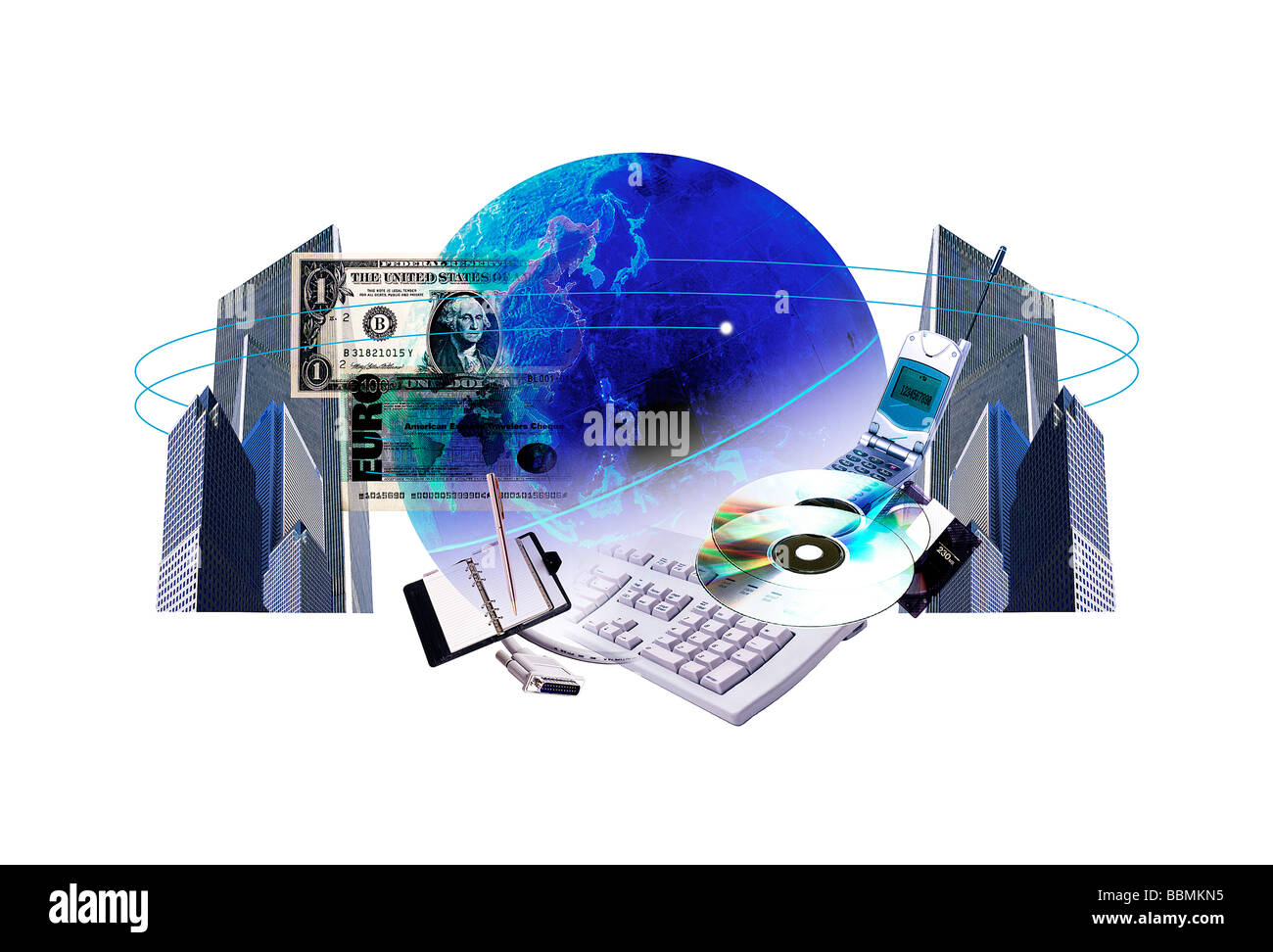 View of globe and electronic devices (digital composite Stock Photo Alamy