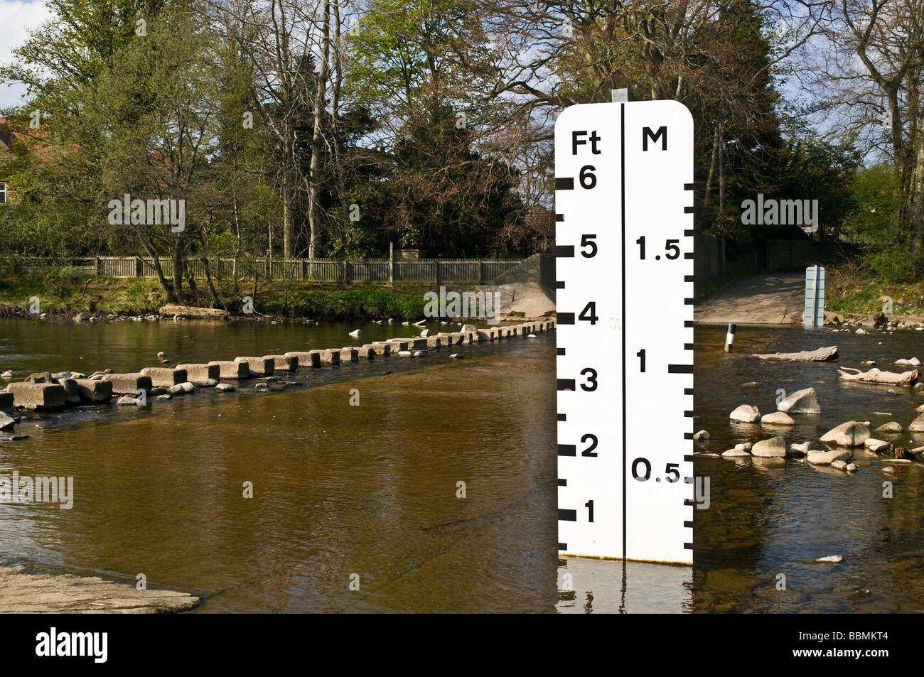 dh River Wear STANHOPE DURHAM ford crossing river level measuring device stepping stones water Stock Photo