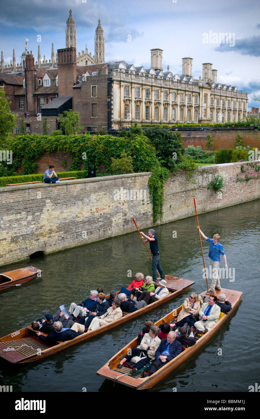 Punting on the River Cam, with Clare college and King's College Chapel in the background. Stock Photo