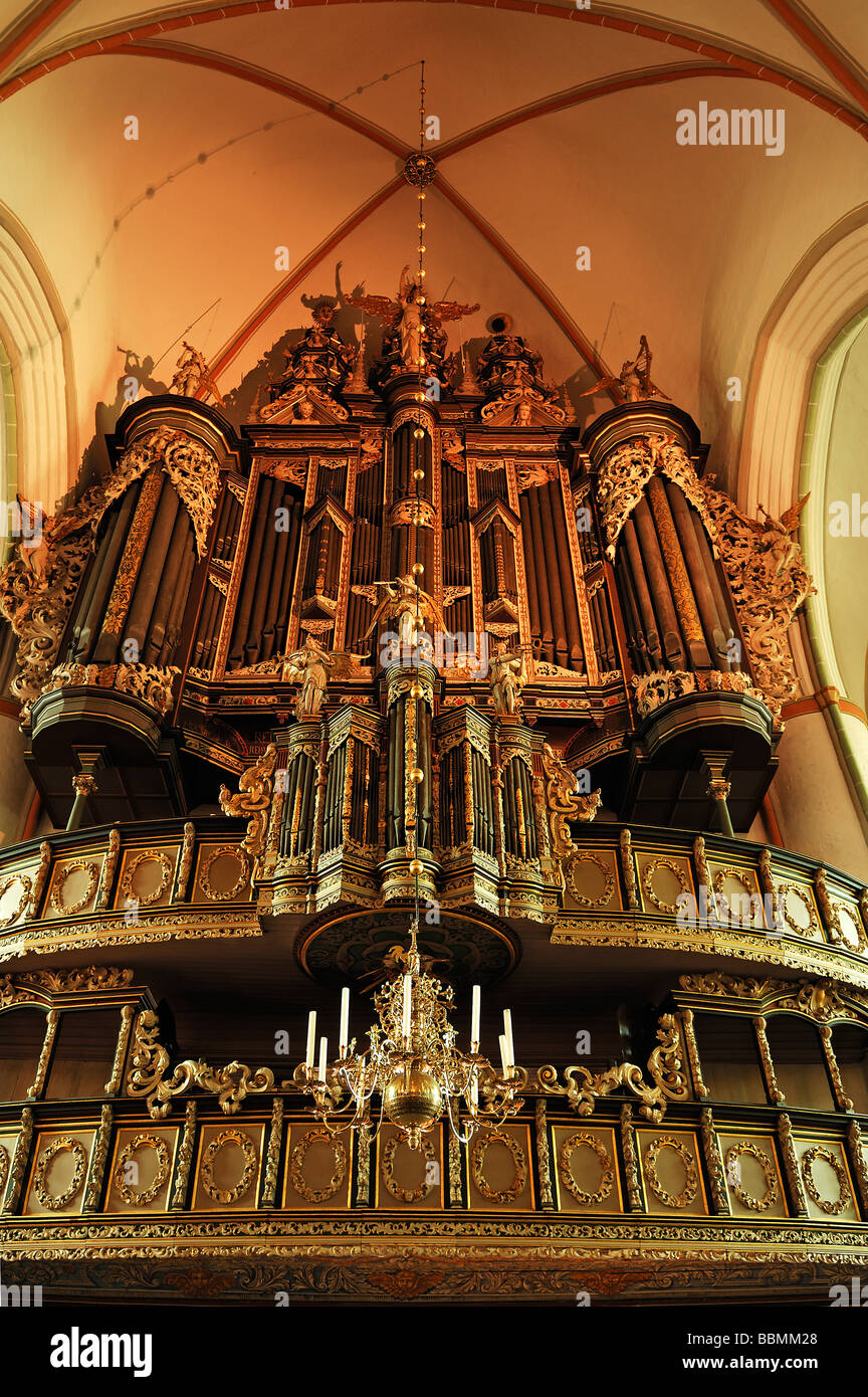 Large Renaissance organ at St. Johannis church, Lueneburg, Lower Saxony, Germany, Europe Stock Photo