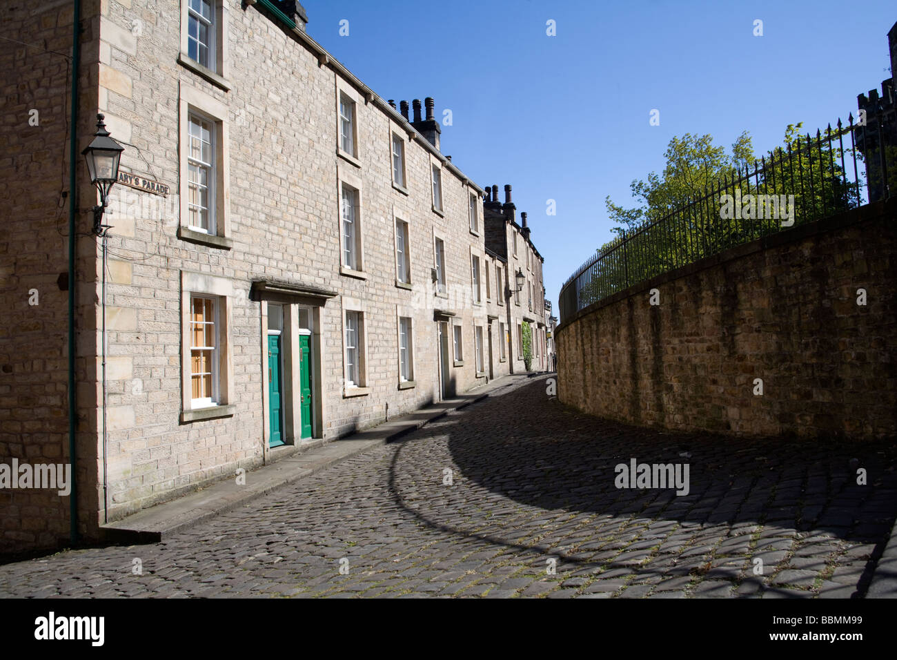 Terrace houses facing Lancaster Castle Lancaster England Stock Photo