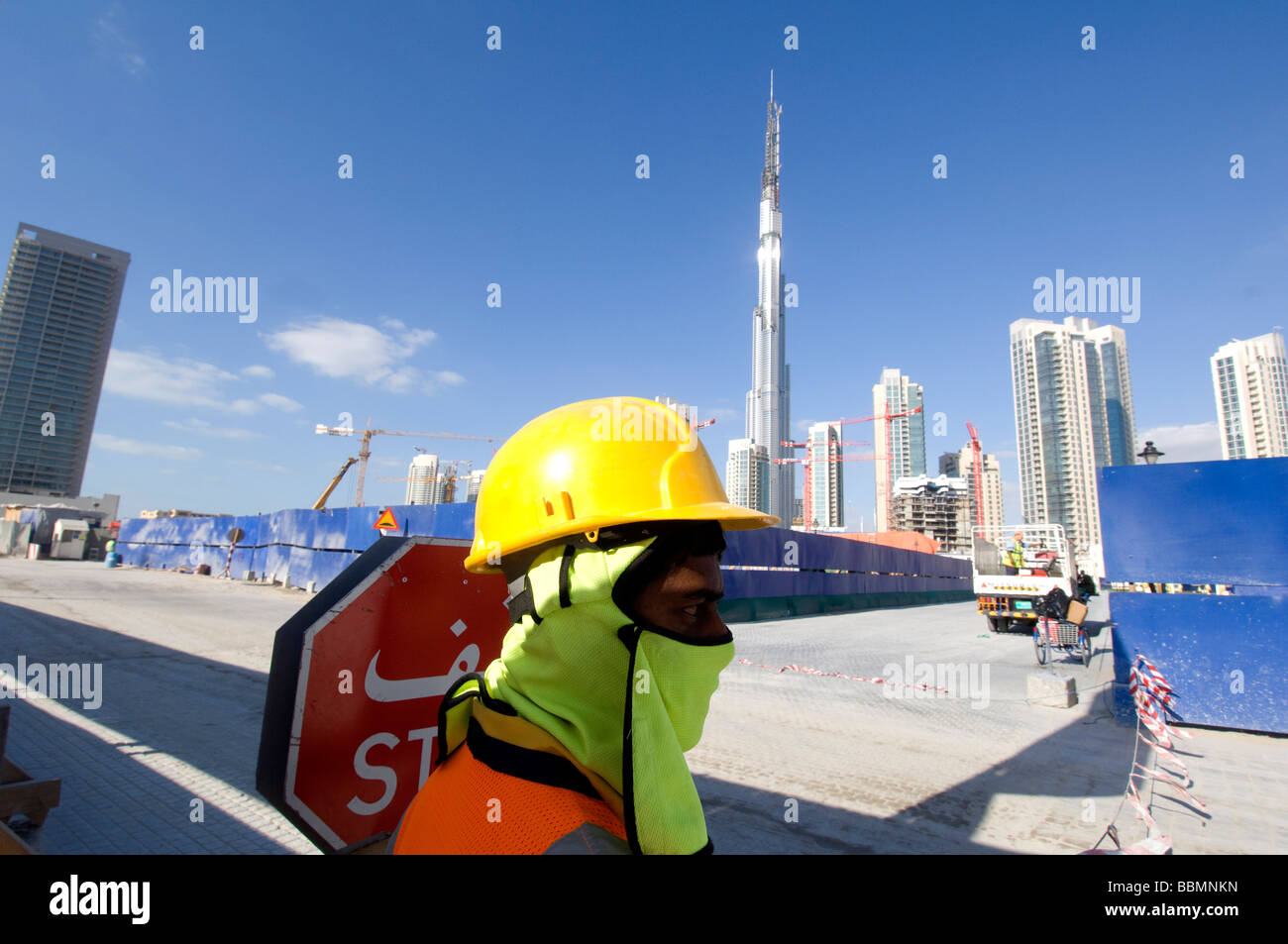 Dubai United Arab Emirates Construction workers at the Downtown Dubai