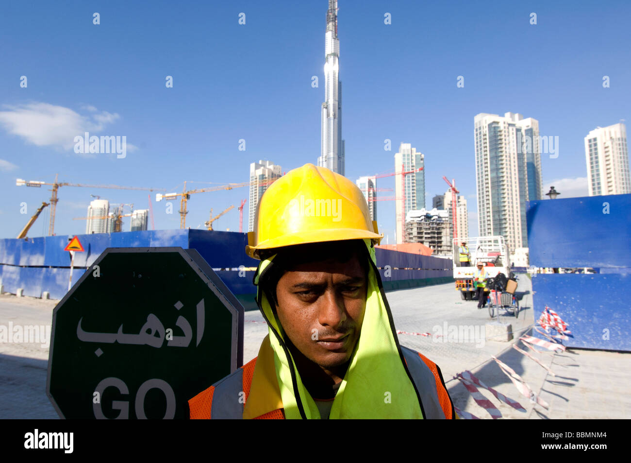 Dubai United Arab Emirates Construction workers at the Downtown Dubai