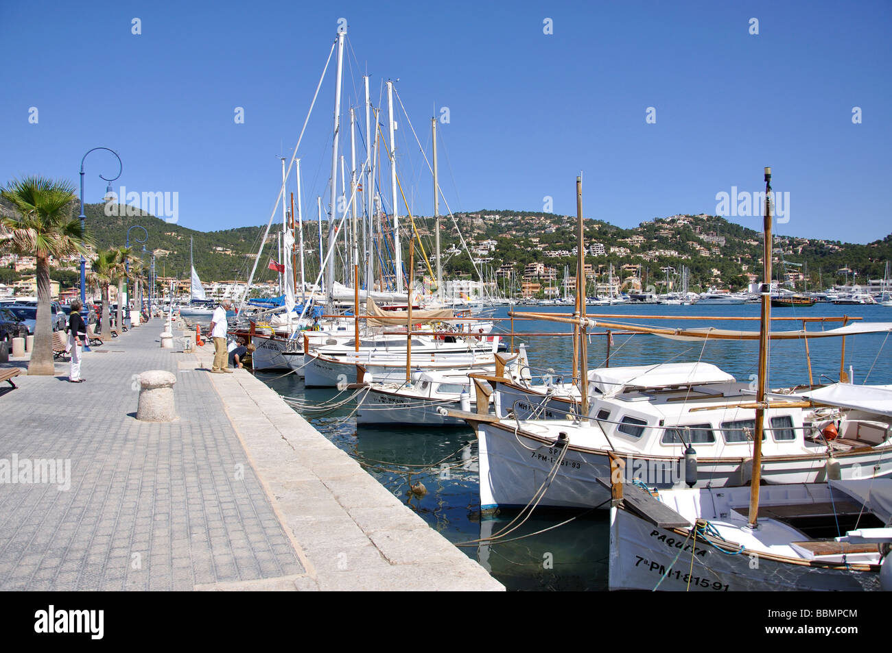 Harbour and promenade view, Port d’Andratx, Andratx Municipality, Mallorca (Majorca), Balearic Islands, Spain Stock Photo