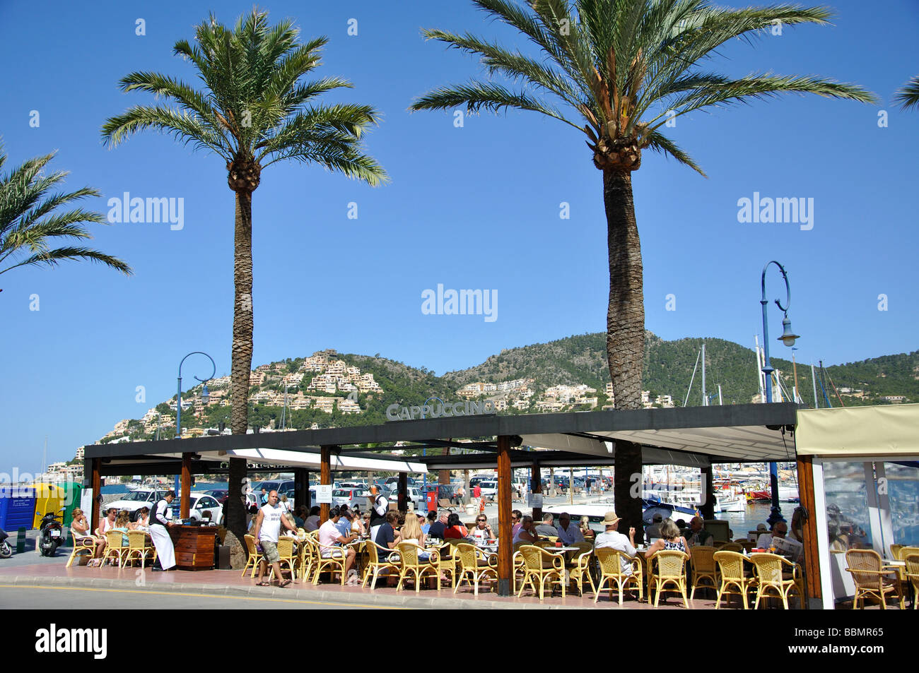 Promenade restaurant, Port d’Andratx, Andratx Municipality, Mallorca, Balearic Islands, Spain Stock Photo