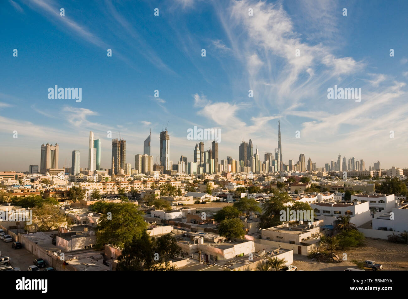 Skyline of Dubai business sector Stock Photo