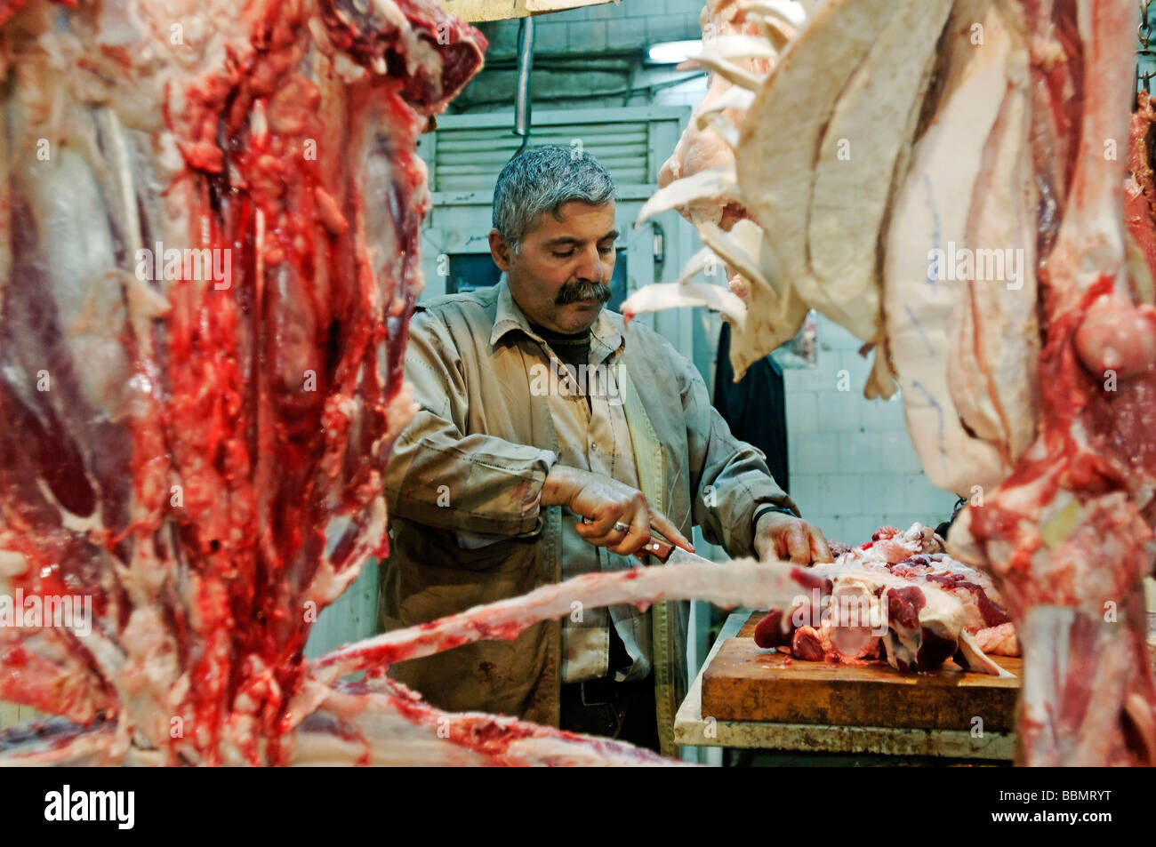 Butcher in the bazaar of Aleppo, Syria, Middle East, Asia Stock Photo