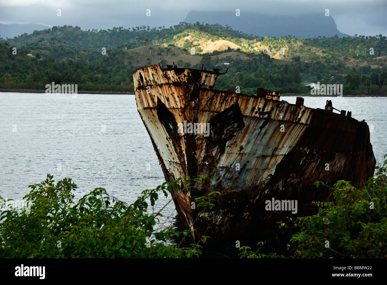 an old rusty ship Baracoa, Guantánamo Province, Cuba Stock Photo