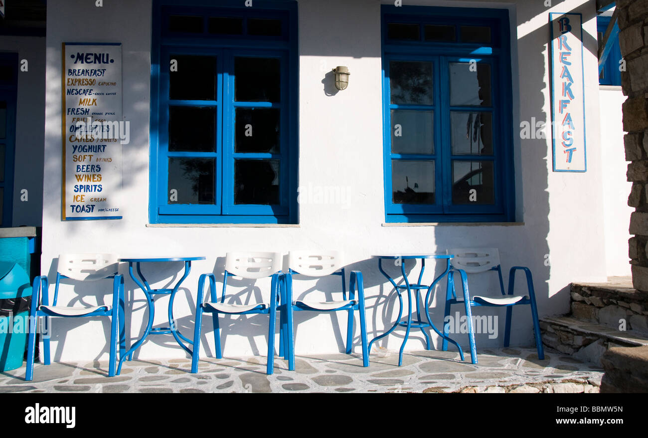 greek island cafe coffee shop with classic cyclades architecture in