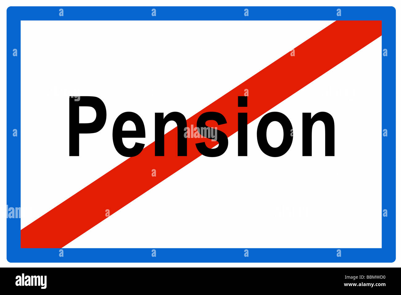 Signboard, Austrian town sign, end of town, 'Leaving Pension' Stock Photo