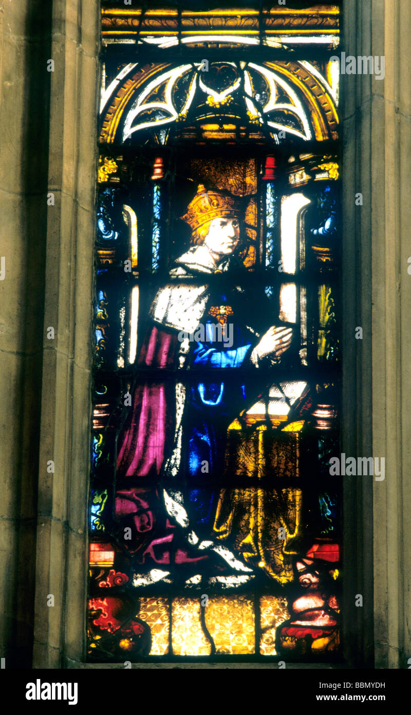 St Margaret's Church Westminster Stained glass window of King Henry 8th English monarch kings London England UK Stock Photo