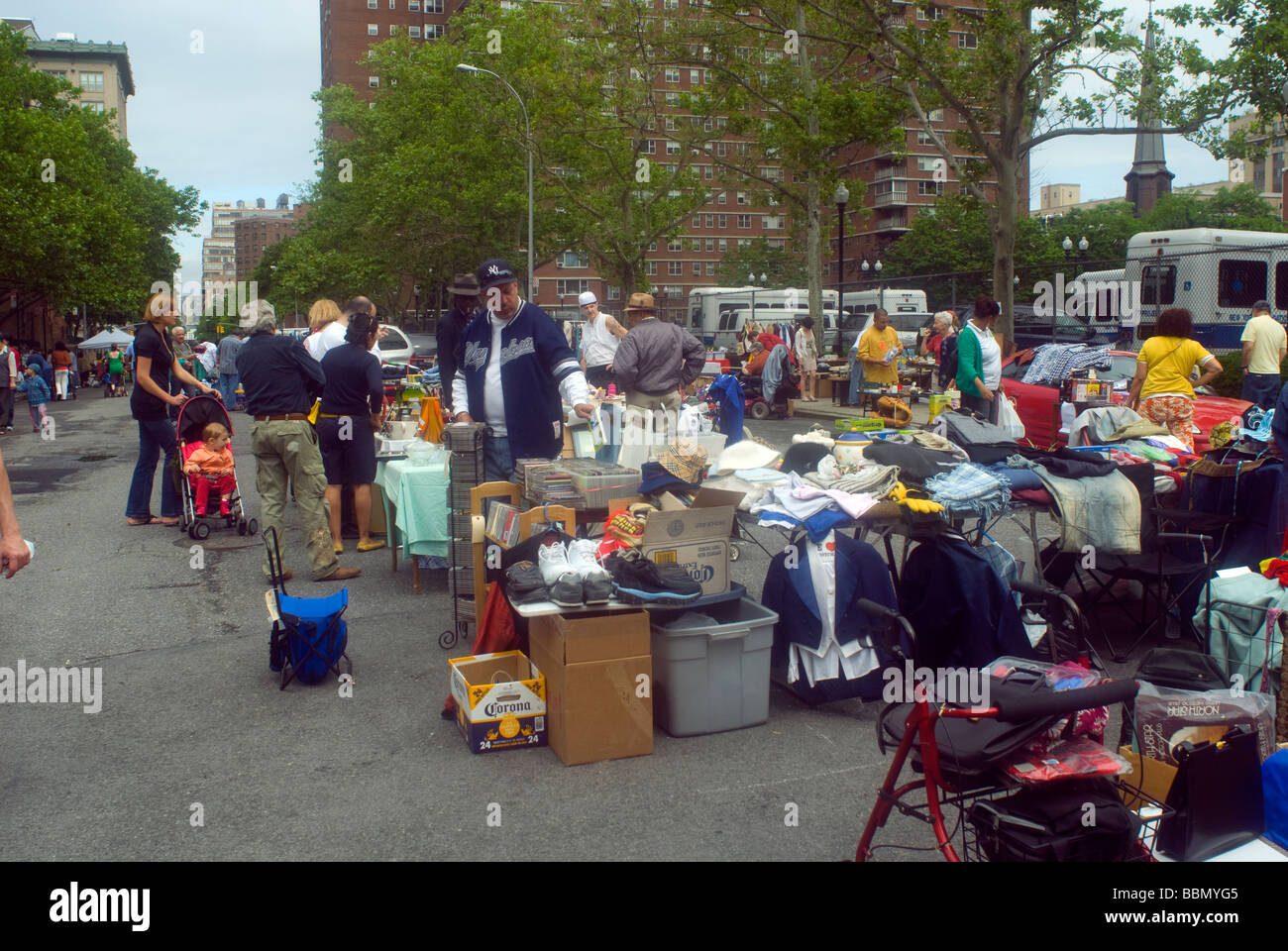 Shoppers at the Penn South Flea Market in the New York neighborhood of Chelsea Stock Photo