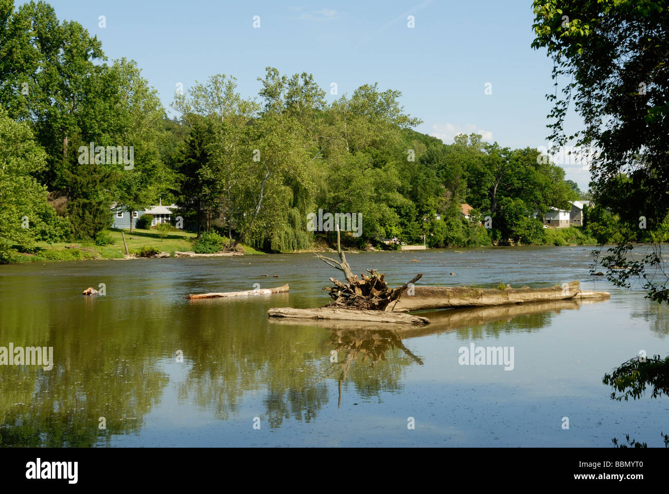 Log in licking river in Zanesville Stock Photo