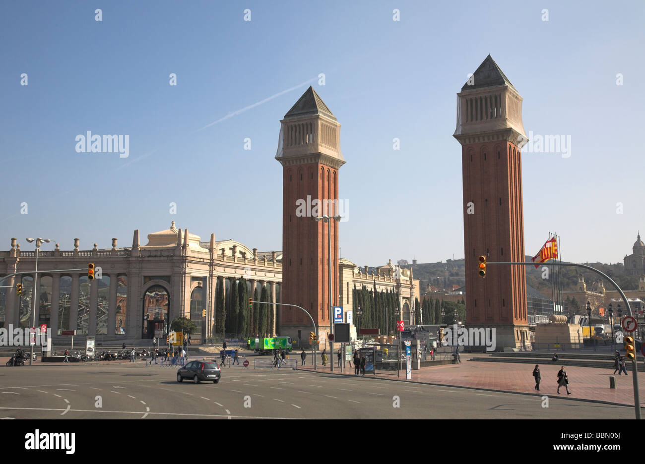 Venetian Towers situated on the corner of Placa d'Espanya, Barcelona, Spain Stock Photo