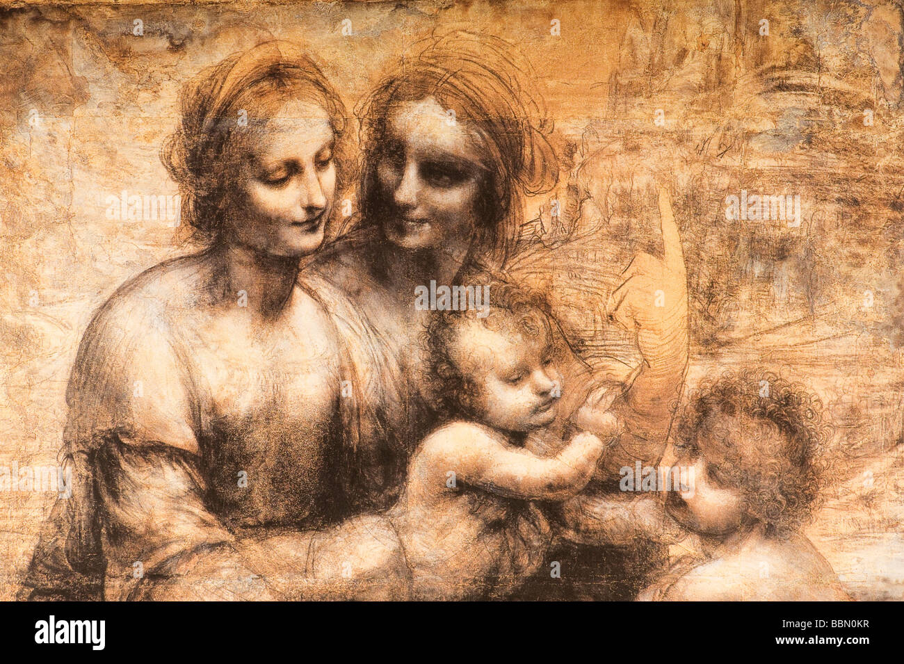 detail The Virgin and Child with St. Anne by Leonardo da Vinci Stock Photo
