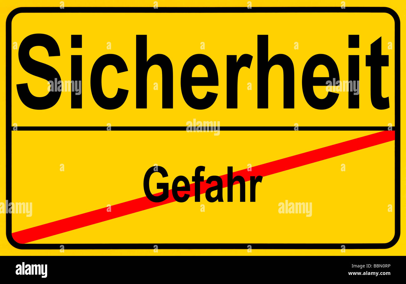 Sign city limits, symbolic image for the progress from danger to safety Stock Photo