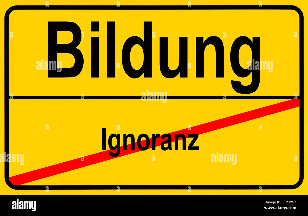Sign city limits, symbolic image for the progress of ignorance and stupidity towards education Stock Photo