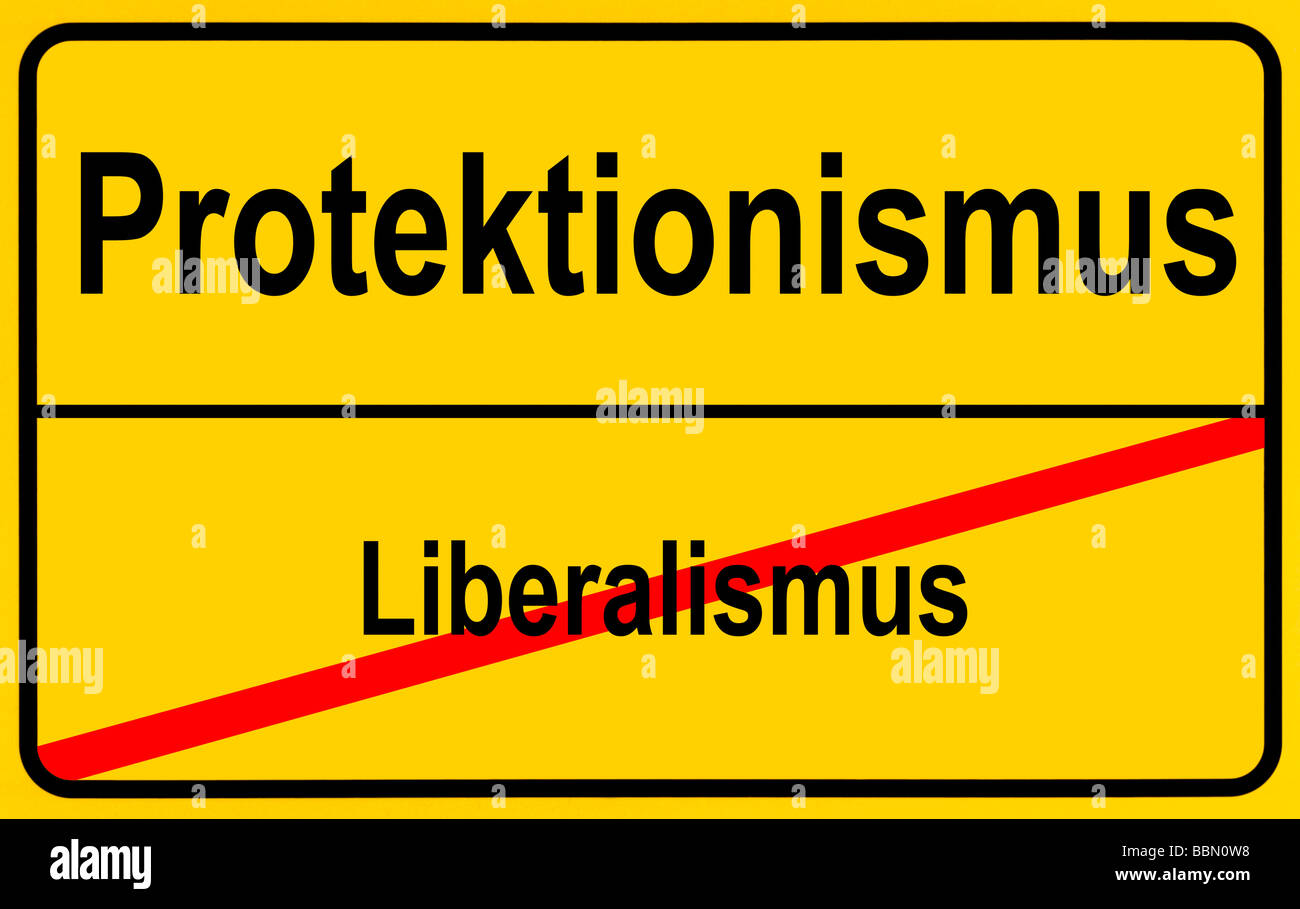 Sign city limits, symbolic image for the development from liberalism to protectionism Stock Photo