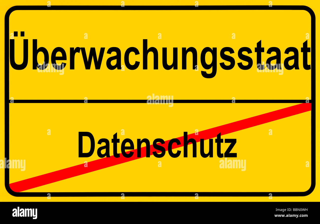 Sign city limits, symbolic image for the danger of a surveillance state through a dilution of data protection Stock Photo