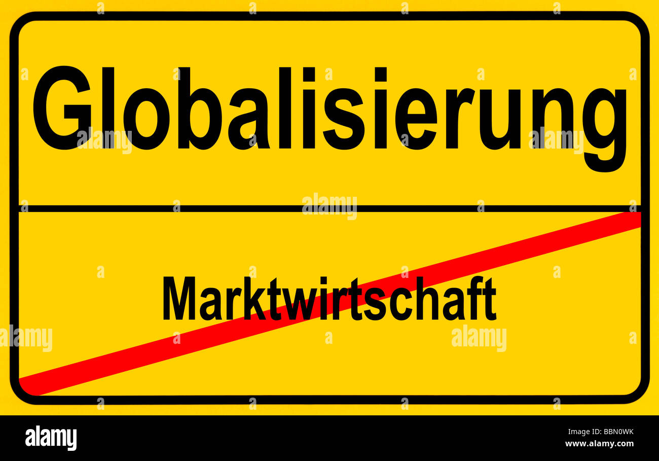 Sign city limits, symbolic image for the development from market economy to globalism Stock Photo