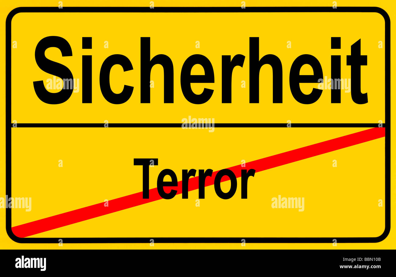 Sign city limits, symbolic image for turning away from terrorism towards safety Stock Photo