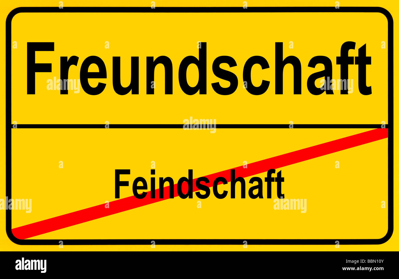 German sign city limits, symbolic image for going from enmity to friendship Stock Photo