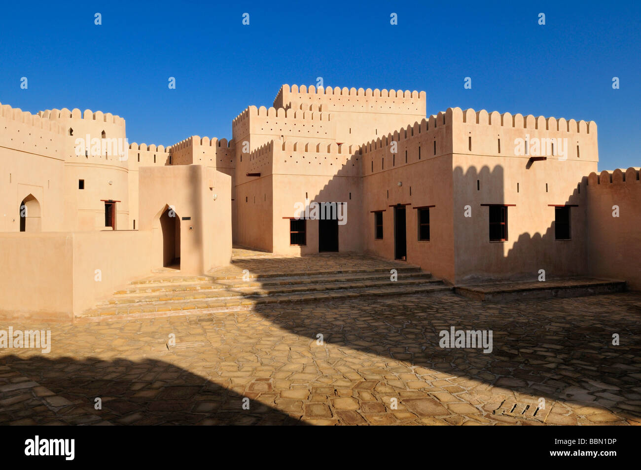 Historic adobe fortification, Jaalan Bani Bu Hasan Fort or Castle, Sharqiya Region, Sultanate of Oman, Arabia, Middle East Stock Photo