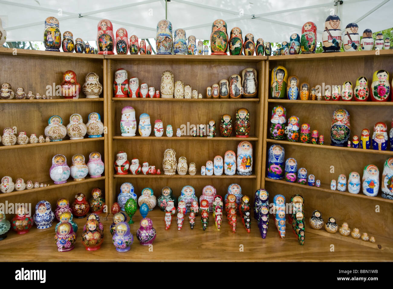 Nesting Russian dolls for sale in USA at Fort Klock Mohawk Valley New York State Stock Photo