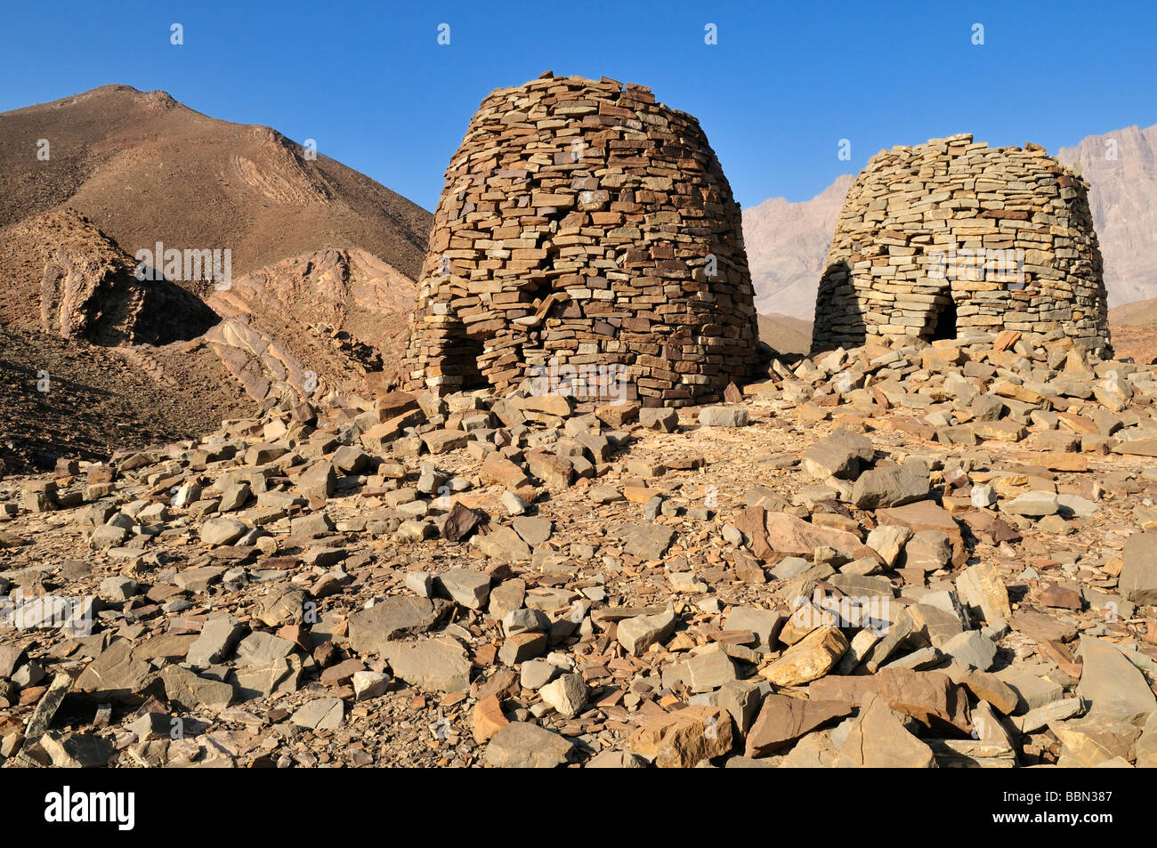 5000 year old stone tomb at Al Ayn, UNESCO World Heritage Site, Hajar al Gharbi Mountains, Al Dhahirah region, Sultanate of Oma Stock Photo