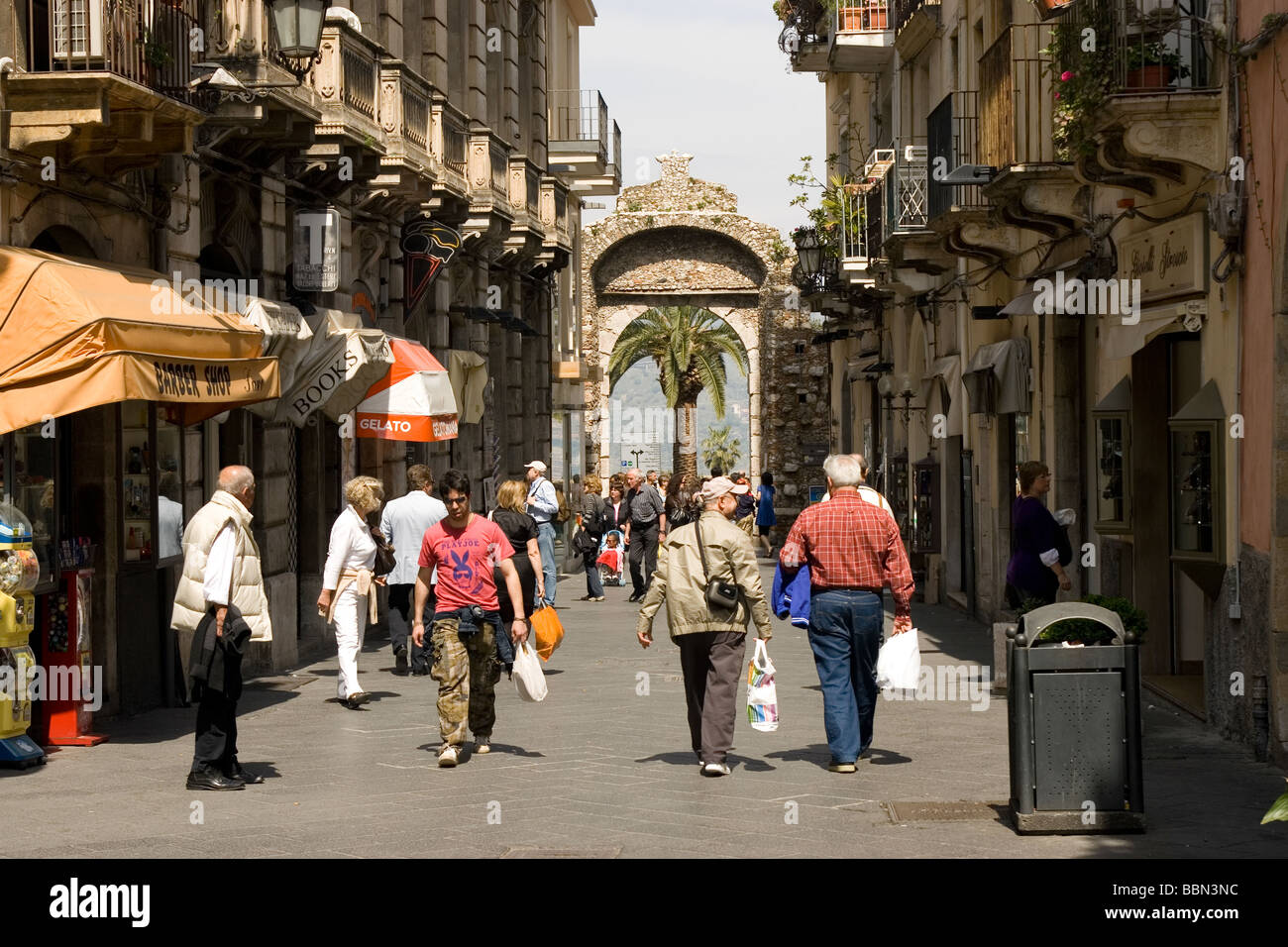 Porta Messina Gate on the Corso Umberto by Taormina Sicily Italy Stock Photo