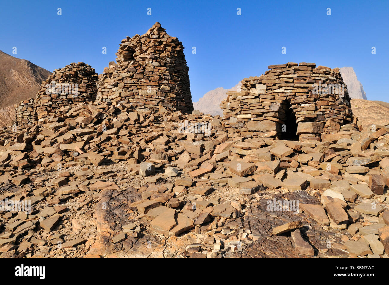 5000 year old stone tomb at Al Ayn, UNESCO World Heritage Site, Hajar al Gharbi Mountains, Al Dhahirah region, Sultanate of Oma Stock Photo