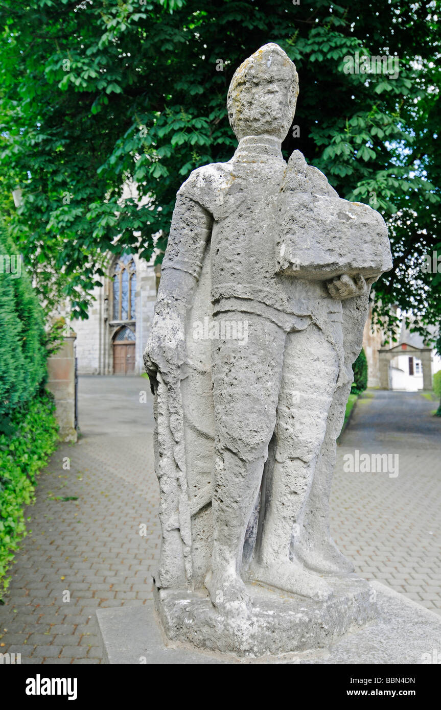 Roland statue, knight, limestone statue, collegiate church St Peter and Paul, Ober Marsberg, Marsberg, Sauerland, North Rhine-W Stock Photo