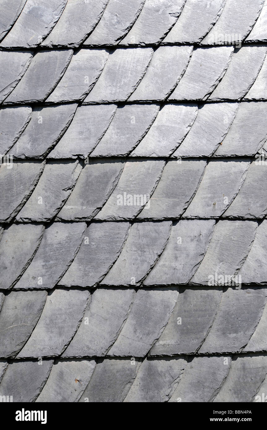 Slate, slates, slate cladding, house, facade, Sichtigvor, Warstein, Moehne, Moehnetal valley, Sauerland, North Rhine-Westphalia Stock Photo