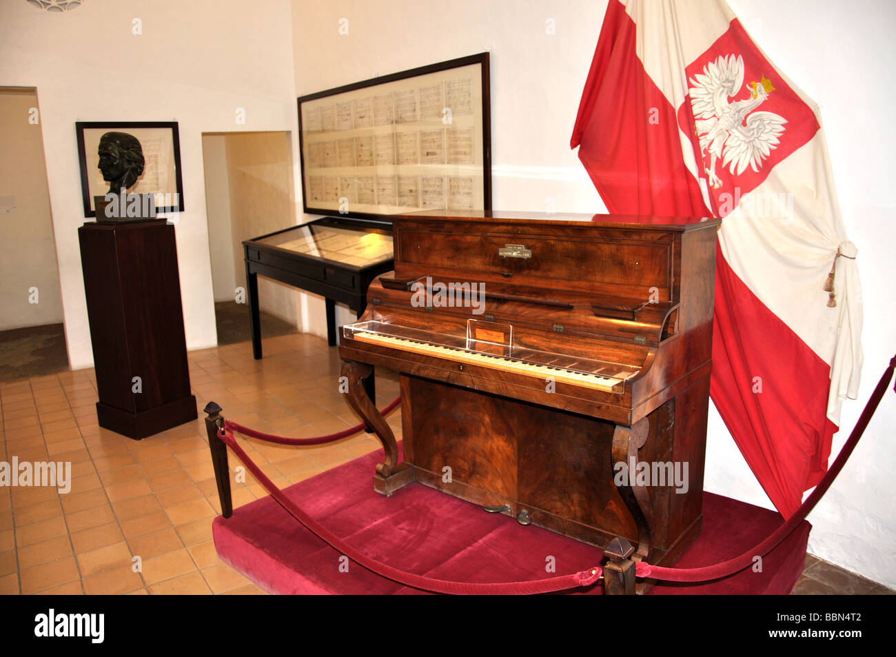 Chopin's piano, Chopin Musem, The Carthusian Monastery, Valldemossa, Valldemossa Municipality, Mallorca, Balearic Islands, Spain Stock Photo