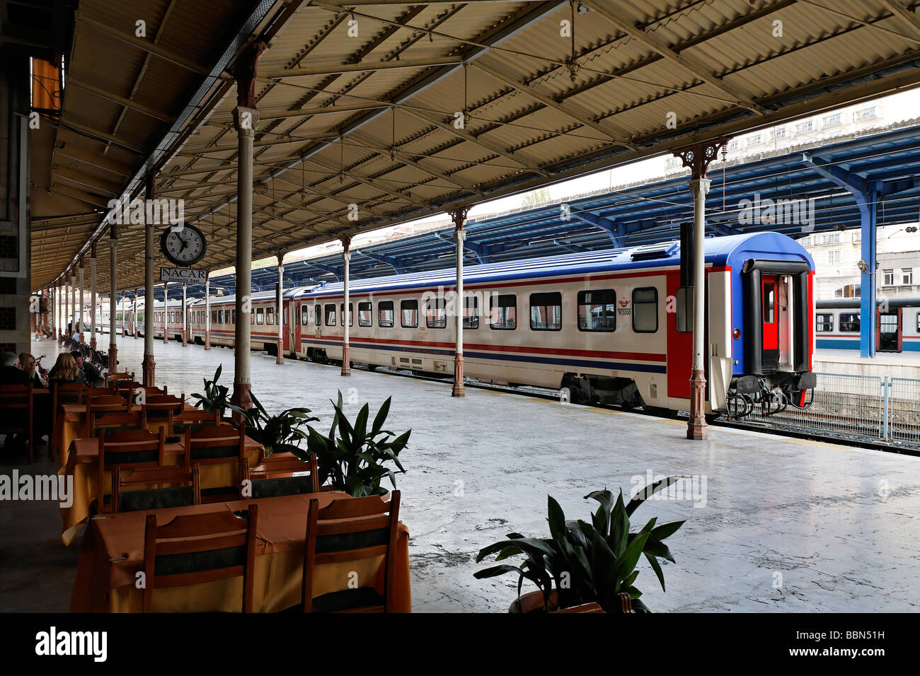 Historical Sirkeci Train Station, platform with train, Istanbul, Turkey Stock Photo