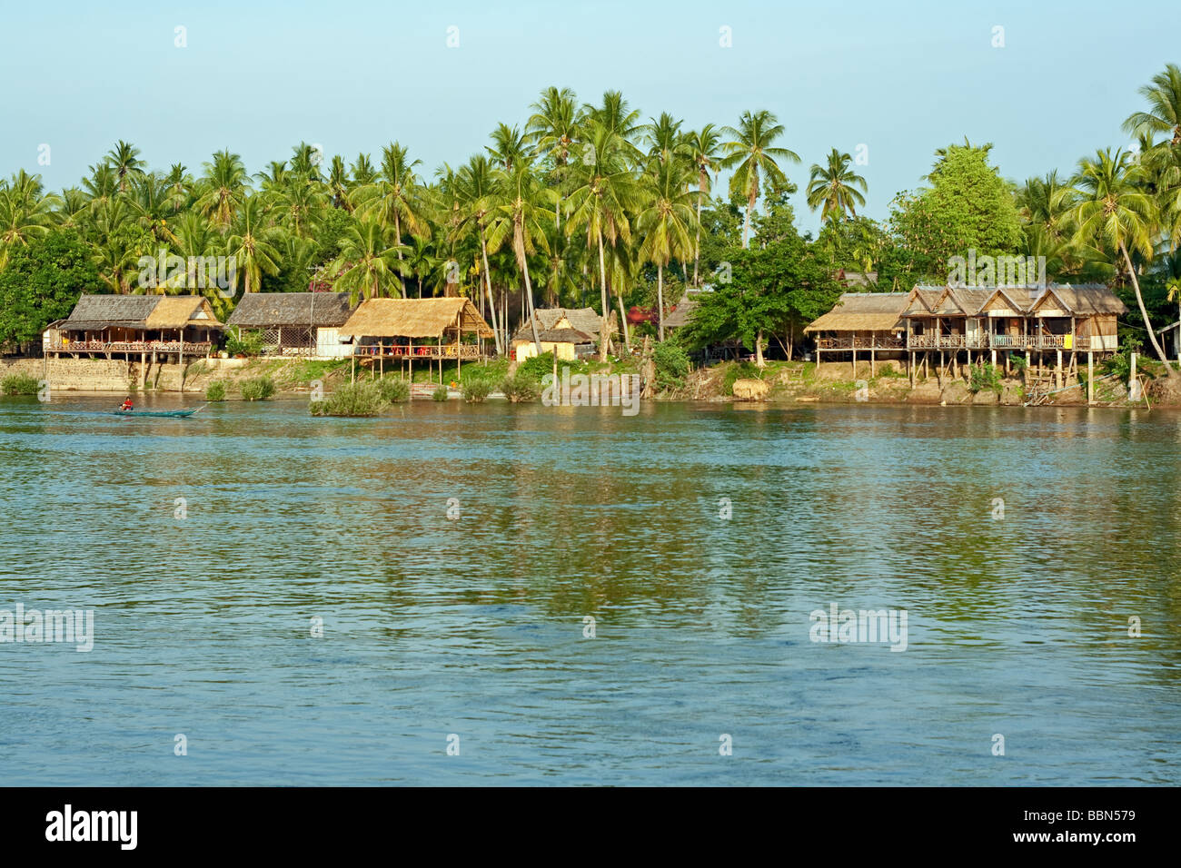 Mekong River running between Don Det And Don Kon Islands, Southern Laos Stock Photo
