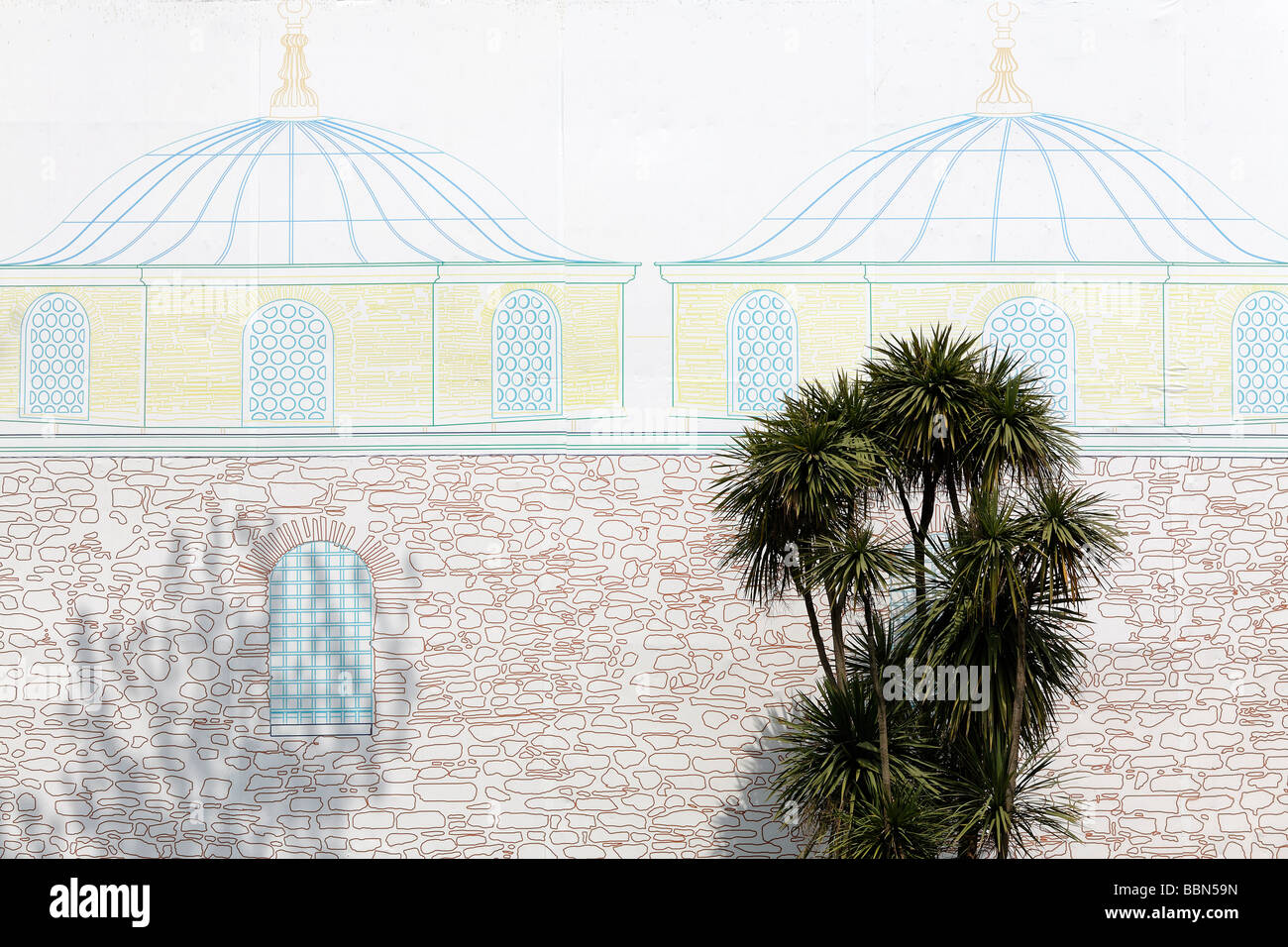 Armory, covered with a canvas with drawing of the covered building, renovation, Topkapi Palace, Sarayburnu, Istanbul, Turkey Stock Photo