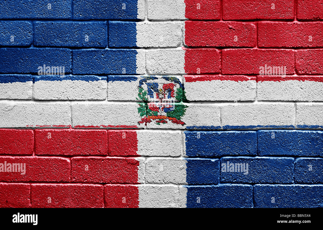 Flag of Dominican Republic on brick wall Stock Photo