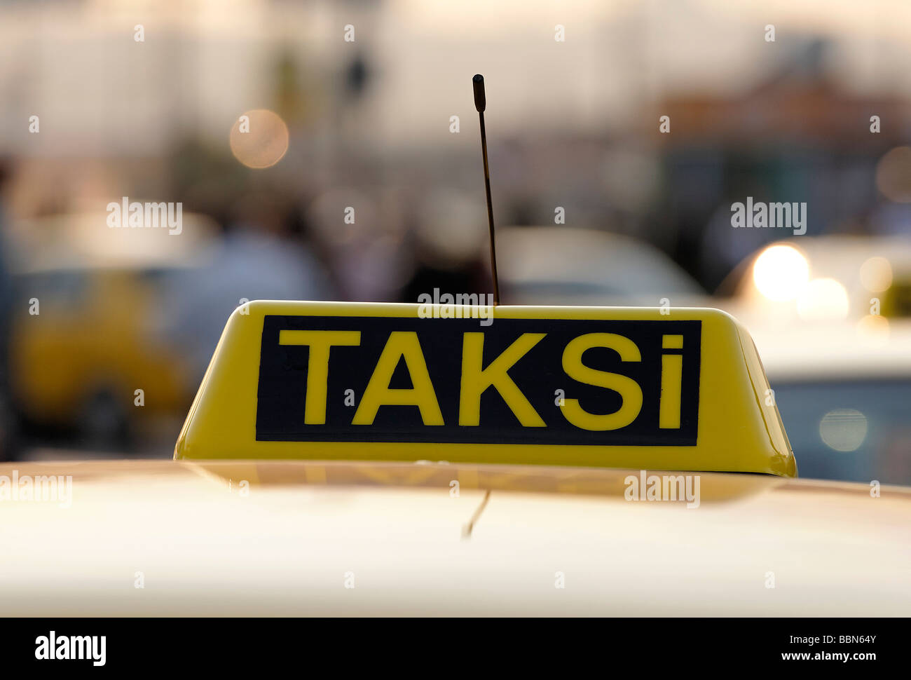 Turkish taxi sign on a car, Taksi, Eminoenue, Istanbul, Turkey Stock Photo