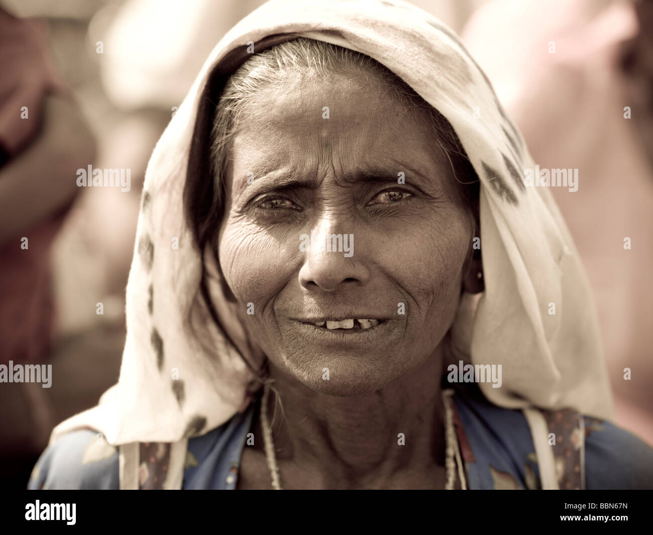 Gypsy woman smiling at the camera Stock Photo
