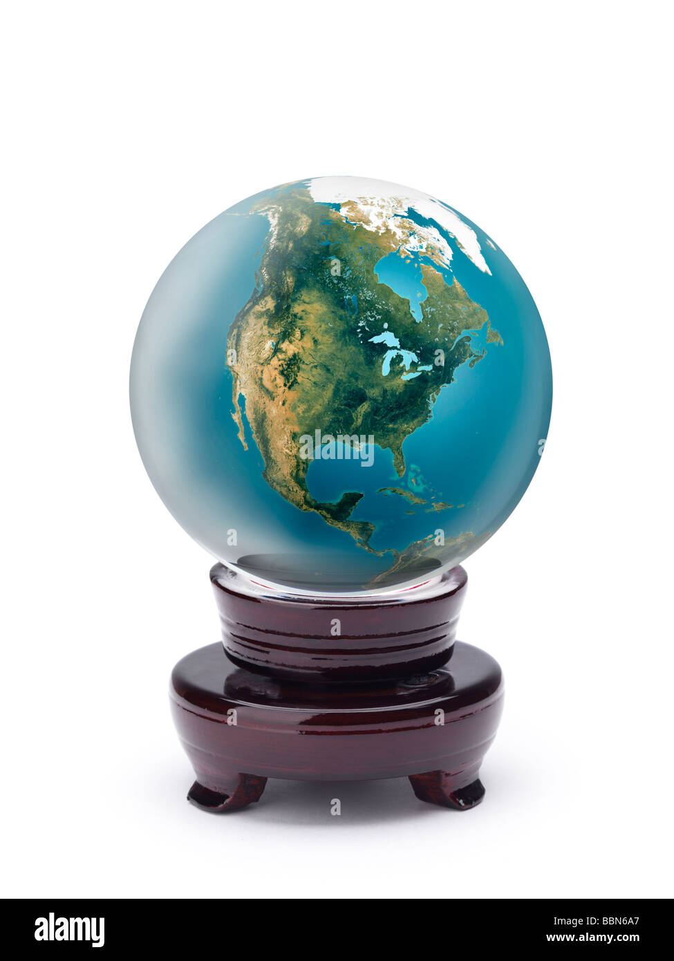 Crystal ball displaying Earth Globe Stock Photo