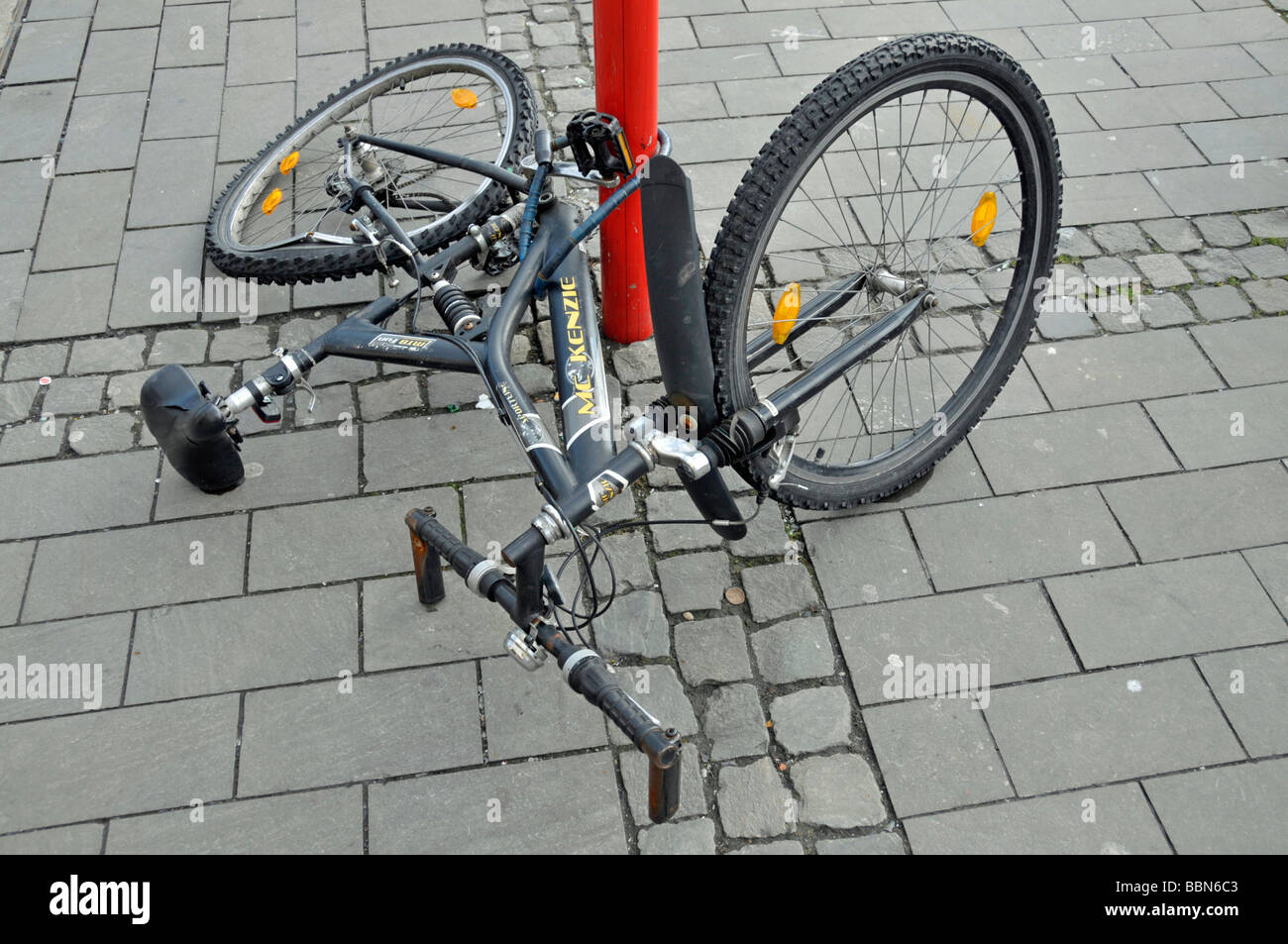 Damaged bike, Cologne, North Rhine-Westphalia, Germany, Europe Stock Photo