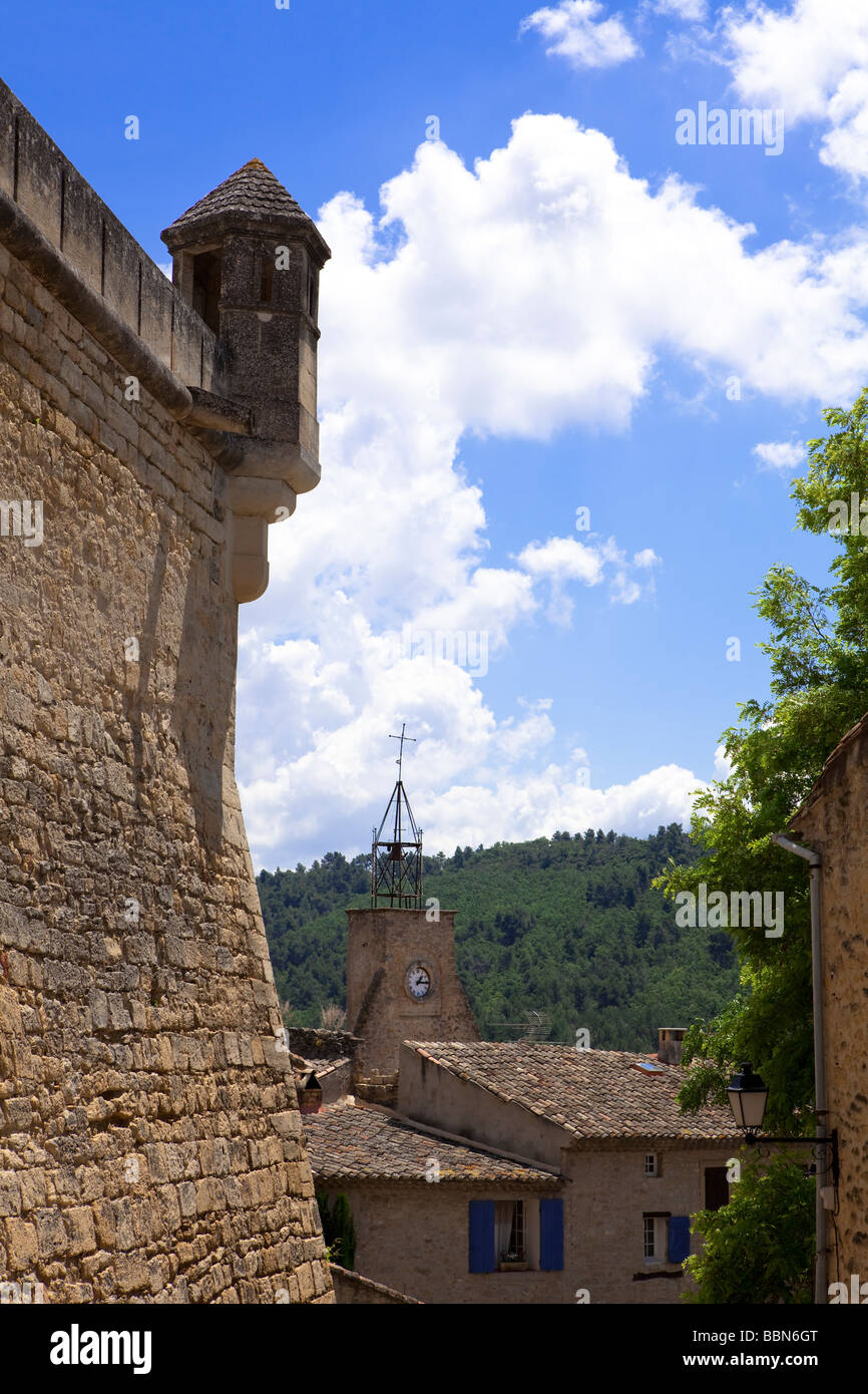 Details of the old village of Ansouis (campanil, church, wall, castle, house), Lubéron, France, Europe Stock Photo